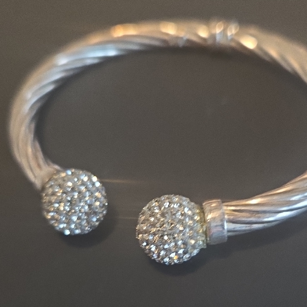 Twisted Silver-Tone Bracelet with Crystal Accents